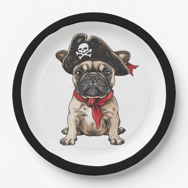 Prato De Papel Feliz Halloween Pirate Buldogue Francês (Frente)