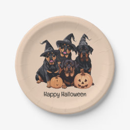 Prato De Papel Feliz Halloween Rottweiler Cães Jack O Lanterna