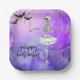 Prato De Papel Feliz Halloween Skeleton Ballerina Purple