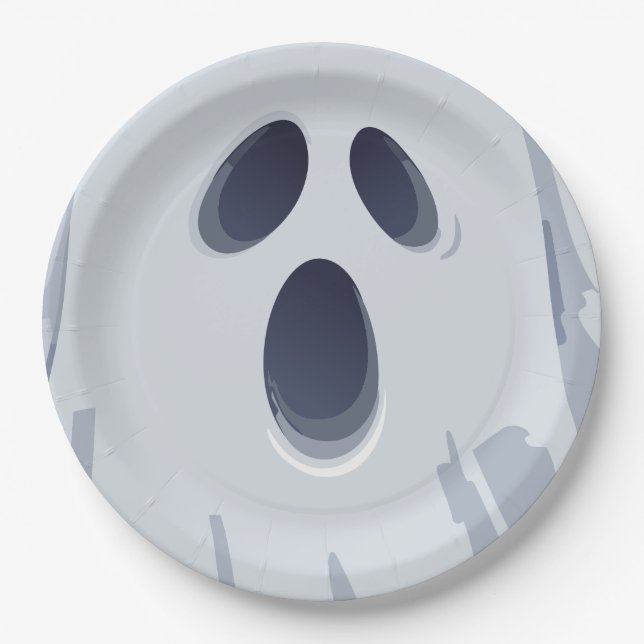 Prato De Papel Feliz Halloween Spooky Ghost Face (Frente)