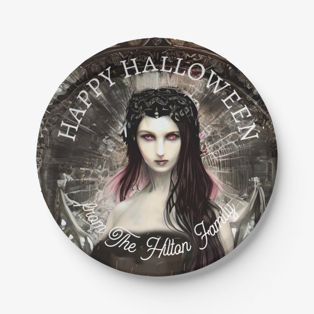 Prato De Papel Feliz Halloween Steampunk Gothic Fallen Angel (Frente)