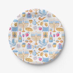 Prato De Papel Feliz Hanukkah