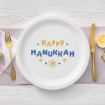 Prato De Papel "Feliz Hanukkah" Amor e Luz<br><div class="desc">Festivo personalizado design Hanukkah.</div>
