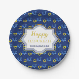 Prato De Papel Feliz Hanukkah Aquarela Estrelas de Davi