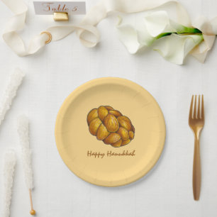 Prato De Papel Feliz Hanukkah Chanukah Challah Bread Loaf