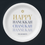Prato De Papel Feliz Hanukkah Chanukah - Folha de Papel Feriado<br><div class="desc">O design de folha de ouro simulado por "faaux" é incorporado neste design. Personalize o texto personalizado acima. Você pode encontrar itens de coordenação adicionais na nossa coleção "Happy Hanukkah Chanukah".</div>