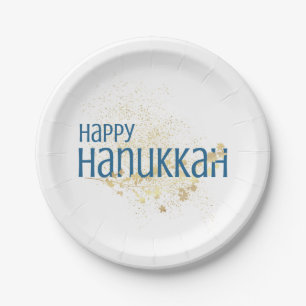 Prato De Papel Feliz Hanukkah (com folhagem Dourada)