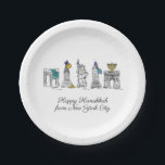 Prato De Papel Feliz Hanukkah da Nova Iorque NYC Chanukah<br><div class="desc">Design apresenta uma ilustração original de caneta e tinta de vários marcos Nova Iorque, incluindo a Estátua da Liberdade, o Washington Square Arch e a Ponte do Brooklyn, "vestida" para a temporada de festas. Ideal para celebrar Hanukkah e as férias judaicas. Este design NYC também está disponível em outros produtos....</div>