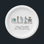 Prato De Papel Feliz Hanukkah da Nova Iorque NYC Chanukah<br><div class="desc">Design apresenta uma ilustração original de caneta e tinta de vários marcos Nova Iorque, incluindo a Estátua da Liberdade, o Washington Square Arch e a Ponte do Brooklyn, "vestida" para a temporada de festas. Ideal para celebrar Hanukkah e as férias judaicas. Este design NYC também está disponível em outros produtos....</div>
