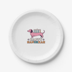 Prato De Papel Feliz Hanukkah Dachshund Menorá Camisa de Cachorro