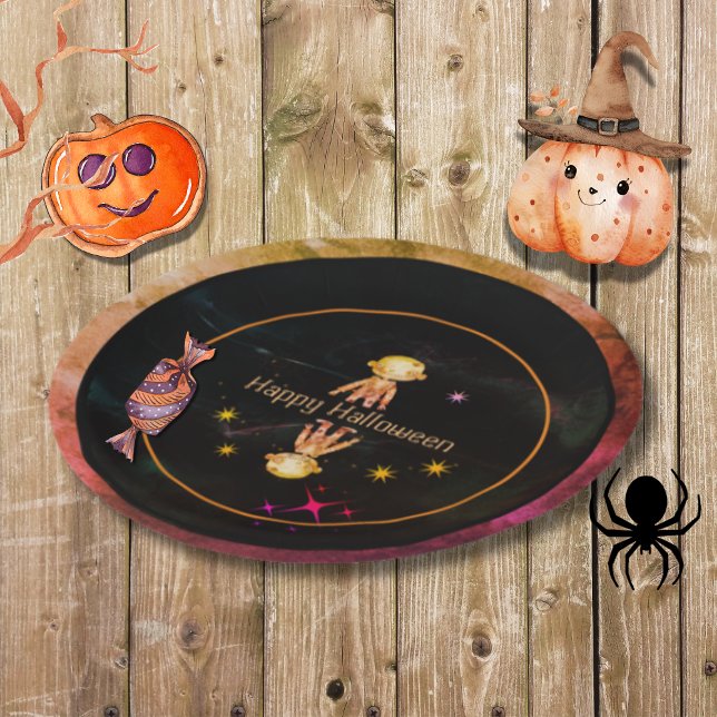 Prato De Papel Feliz Monstro das Halloween (Happy Halloween Little Monster Paper Plates)