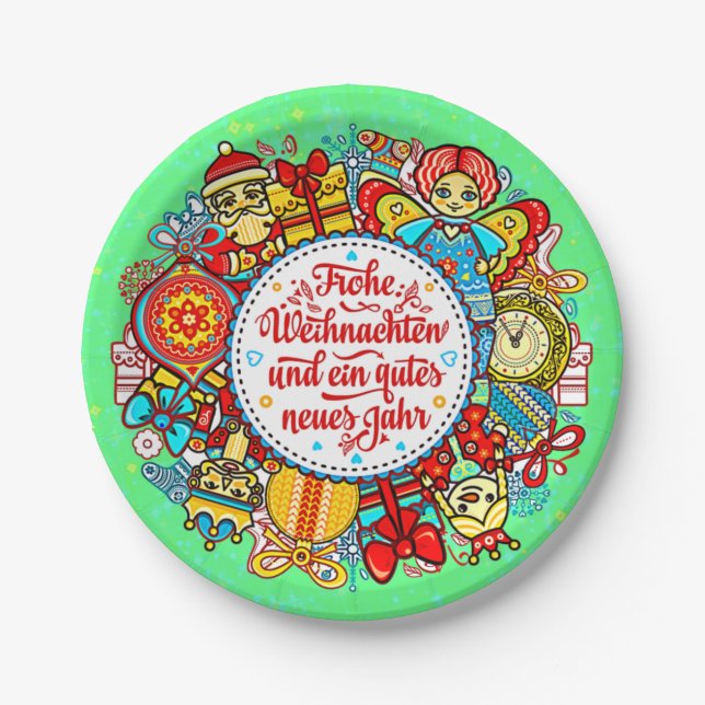 Prato De Papel Feliz Natal Alemão e Feliz ano novo 9" Papel P (Frente)