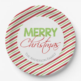 Prato De Papel Feliz Natal | Bandas vermelhas e verdes
