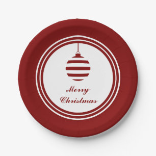 Prato De Papel Feliz Natal Bauble Holidays Vermelho e Branco