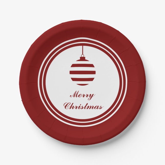 Prato De Papel Feliz Natal Bauble Holidays Vermelho e Branco (Frente)
