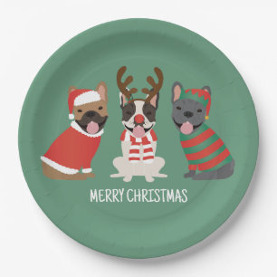 Prato De Papel Feliz Natal - Buldog Francês