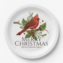 Feliz Natal - Cardeal Vermelho Holly Personalizado