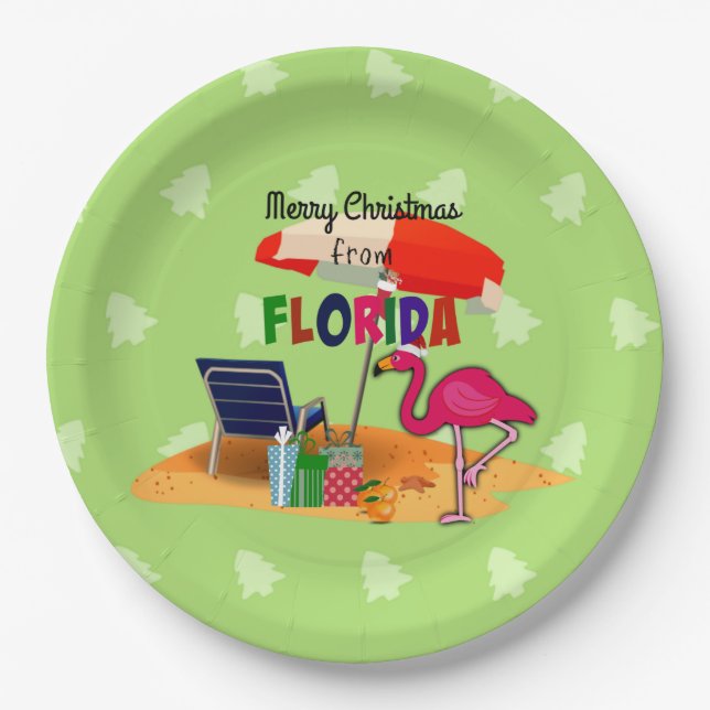 Prato De Papel Feliz Natal da Flórida, colorido (Frente)