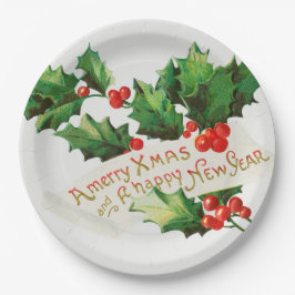 Prato De Papel Feliz Natal de cereja