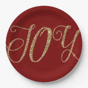 Prato De Papel Feliz Natal Dourado Vermelho