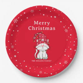 Prato De Papel Feliz Natal Engraçado Gato de Natal Bonito