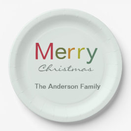 Prato De Papel Feliz Natal - família de texto colorida
