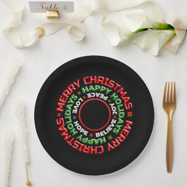 Prato De Papel Feliz Natal Feriados Personalizar Foto da Família (Casamento)