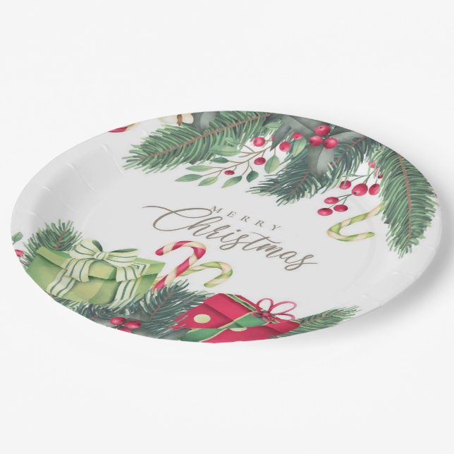 Prato De Papel Feliz Natal Festivo Design de presentes (Inclinado)