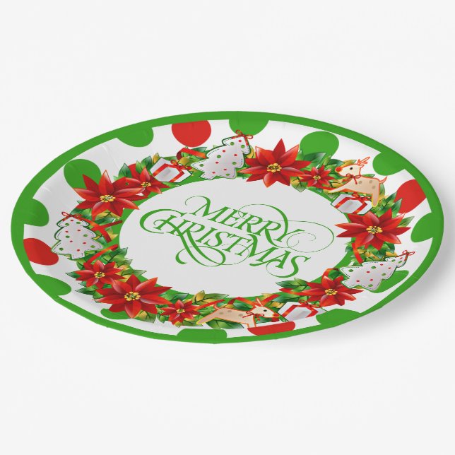 Prato De Papel Feliz Natal, Floral Wreath Paper Plate (Inclinado)