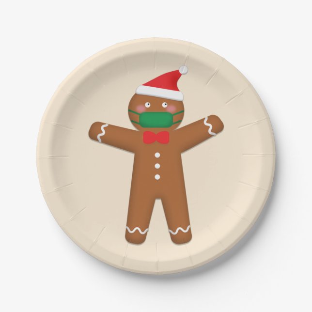 Prato De Papel Feliz Natal Gingerpão Homem no Rosto 2020 (Frente)