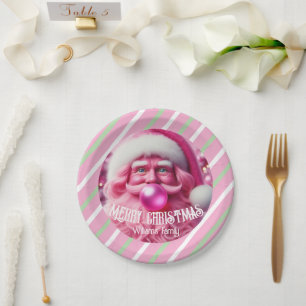 Prato De Papel Feliz Natal Goma de Bolha Rosa Nome de Fam Perso