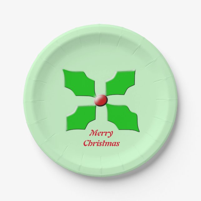 Prato De Papel Feliz Natal Holly Custom Paper Party Plates (Frente)