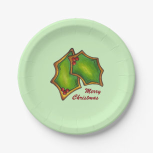Prato De Papel Feliz Natal Holly Leaf Cookie Baking