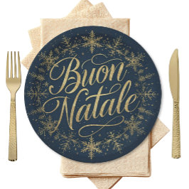 Prato De Papel Feliz Natal Italiano Christmas - Azul Marinho & Do