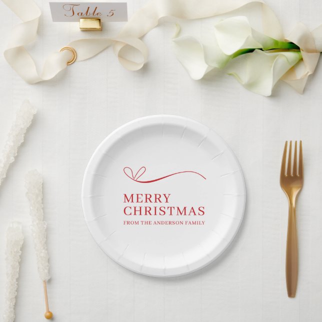 Prato De Papel Feliz Natal moderno simples branco vermelho (Casamento)