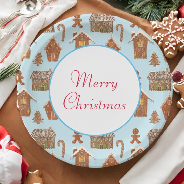 Prato De Papel Feliz Natal Padrão Biscoito de Gengibre (Kids' holiday fun: Gingerbread pattern paper plates for festive celebrations!)