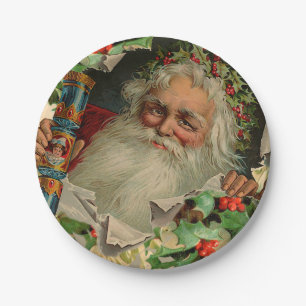 Prato De Papel Feliz Natal Pai Natal Claus Antiquado clássico