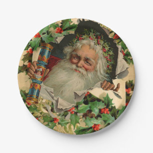 Prato De Papel Feliz Natal Pai Natal Claus Antiquado clássico