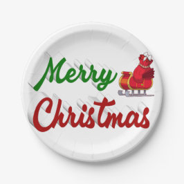 Prato De Papel Feliz Natal Papais noeis Sleigh red green script