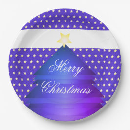 Prato De Papel Feliz Natal - Papéis Azuis Com Estrelas