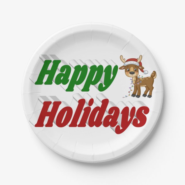 Prato De Papel Feliz Natal para Reindeer (Frente)