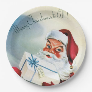 Prato De Papel Feliz Natal para Todos (Vintage Papai Noel)