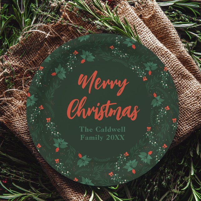 Prato De Papel Feliz Natal Personalizado Festa de Mistura Verde (Criador carregado)