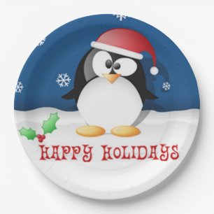 Prato De Papel Feliz Natal Pinguim