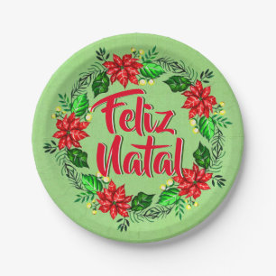 Prato De Papel Feliz Natal Português Feliz Feliz Natal Feliz 7"