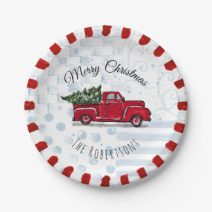Prato De Papel Feliz Natal Red Antique Truck Paper Plate