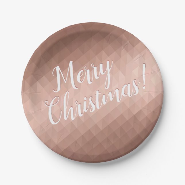 Prato De Papel Feliz Natal - rosa de ouro metálico (Frente)