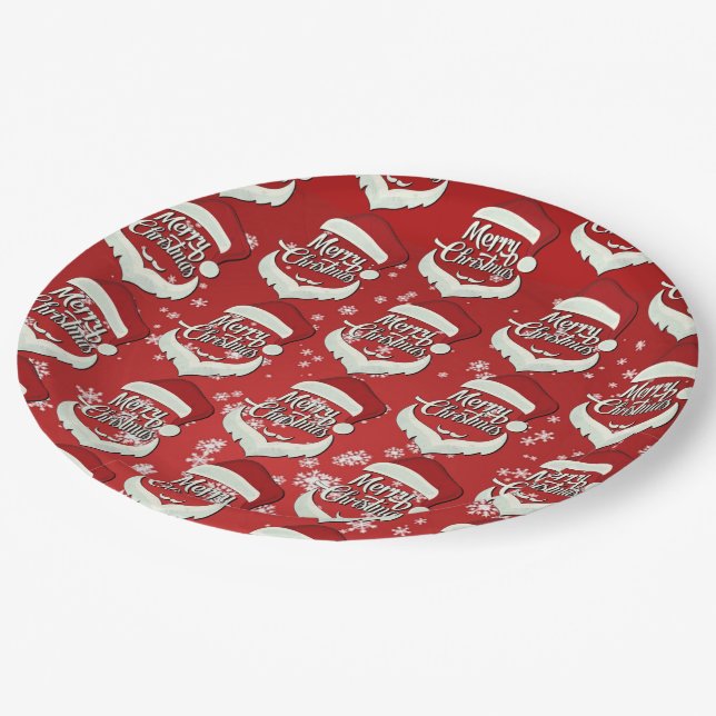 Prato De Papel Feliz Natal Santa Hat (Inclinado)