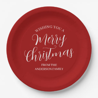 Prato De Papel Feliz Natal Vermelho Personalizado 