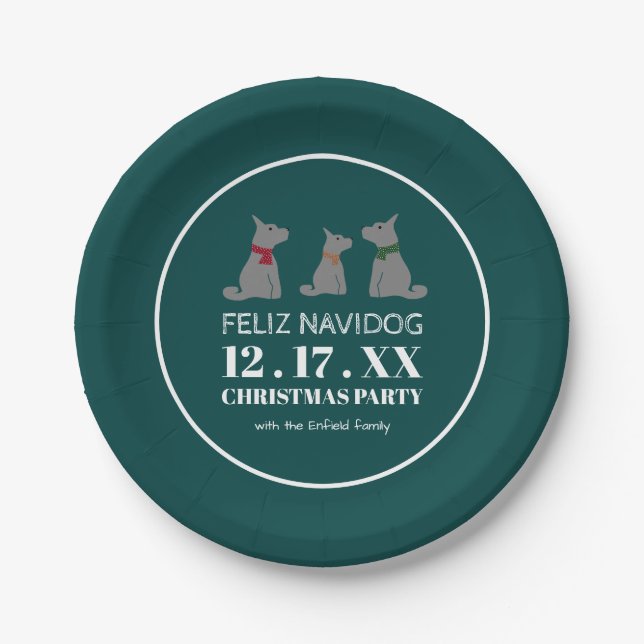 Prato De Papel Feliz Navidog, Estilo Espanhol de Natal (Frente)
